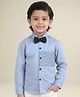 Polka Tots Cotton Woven Full Sleeves Striped Shirt With Bow - Blue