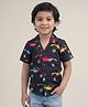 Polka Tots Cotton Woven Half Sleeves Monster Truck Printed Shirt - Black