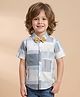 Polka Tots Cotton Woven Half Sleeves Geometric Printed Shirt With Bow - Grey