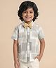 Polka Tots Cotton Woven Half Sleeves Geometric Printed Shirt With Bow - Beige