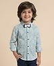 Polka Tots Cotton Woven Full Sleeves Abstract Printed Shirt With Bow - Turquoise