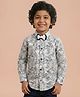 Polka Tots Cotton Woven Full Sleeves Abstract Printed Shirt With Bow - Light Grey