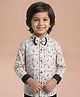 Polka Tots Cotton Woven Full Sleeves Abstract Printed Shirt With Bow - Beige