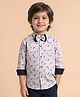 Polka Tots Cotton Woven Full Sleeves Abstract Printed Shirt With Bow - Light Pink