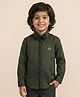Polka Tots Cotton Woven Full Sleeves Solid Shirt With Bow - Olive Green