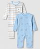 Babyoye 100% Cotton Interlock Knit Full Sleeves Rompers With Bear Patch Pack of 2 - Blue & White