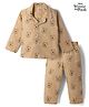 Babyhug Disney 100% Cotton Poplin Woven Full Sleeves Front Open Co-ord Shirt & Pajama Night Suit with Winnie the Pooh Print - Light Brown
