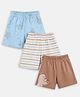 Babyoye 100% Cotton Interlock Knit Shorts with Ecojiva Finish Bear & Star Print Pack of 3 - Blue White & Brown