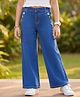Arias Woven Full Length Wide Leg Washed Jeans with Pocket & Button Details - Blue