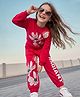OLLINGTON ST. Looper Knit Full Sleeves Winter Wear Sweatshirt & Joggers Set With Floral Print - Red