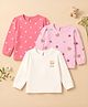 Babyhug 100% Cotton Knit Full Sleeves T-Shirts with Bear Print Pack of 3 in White Pink