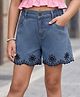 Arias Denim Woven Floral Embroidered Shorts - Blue