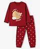 Babyhug Cotton Knit Full Sleeves T-Shirt & Pyjama Night Suit with Bear & Moon Print - Red