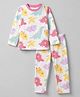 Babyhug Cotton Knit Full Sleeves Co-Ords T-Shirt & Pyjama Night Suit with Dinosaur Print - White