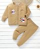Mark & Mia Cotton Full Sleeves Sweater Set with Bear Embroidery - Khaki