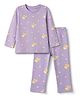 Babyhug Cotton Knit Full Sleeves Co-Ords T-Shirt & Pyjama Night Suit with Bear & Floral Print - Violet