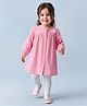 Babyhug Cotton Woven Frock and Legging with Full Sleeves and Floral Applique in Pink for 6-9 Months