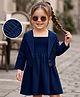 Babyhug Poplin Woven Full Sleeves Solid Frock With Jacket - Navy Blue