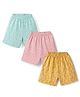 Simply Sinker Knit Knee Length Shorts with Bunny & Polka Dots Print Pack of 3 - Cream Peach & Light Blue