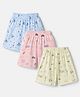 Simply Sinker Knit Knee Length Shorts with Space & Text Print Pack of 3 - Light Yellow Pink & Light Blue