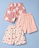 Simply Sinker Knit Knee Length Star Polka Dots & Hearts Printed Shorts Pack Of 3 - Pink & Peach