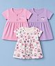 Simply Interlock Knit Half Sleeves One Piece Dresses with Rainbow & Butterfly Print Pack Of 3 - Pink, Lilac & White