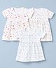 Simply Interlock Knit Half Sleeves One Piece Dress With Teddy Bear & Floral Print Pack of 3 - White