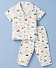 Simply Cotton Woven Half Sleeves Co-Ords Shirt & Pajama Night Suit with Car Print -White
