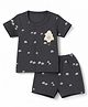 Simply Interlock Knit Half Sleeves T-Shirt & Shorts Night Suit with Rocket Patch - Carcoal Grey