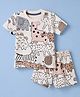 Simply Interlock Knit Half Sleeves Animals Printed T-Shirt & Shorts Co-Ords Set - Cream
