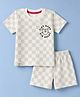 Simply Interlock Knit Half Sleeves Cub Face Printed Checkered T-Shirt & Shorts Co-Ords Set - Cream