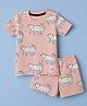 Simply Interlock Knit Half Sleeves Kitten Printed T-Shirt & Shorts Co-Ords Set - Pink