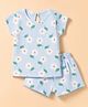 Simply Sinker Knit Half Sleeves Floral Printed T-Shirt & Shorts Co-Ords Set - Blue