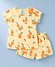 Simply Sinker Knit Half Sleeves Orange Printed T-Shirt & Shorts Co-Ords Set - Lemon