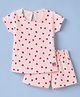 Simply Sinker Knit Half Sleeves Strawberry Printed T-Shirt & Shorts Co-Ords Set - Peach