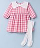 Babyhug Cotton Woven Full Sleeves Checked Frock With Leggings - Pink