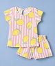 Simply Sinker Knit Half Sleeves Striped & Lemon Printed T-Shirt & Shorts Co-Ords Set - Pink
