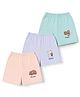 Simply Sinker Knit Knee Length Shorts with Puppy Bear & Kitty Print Pack of 3 - Peach Teal & Lavender