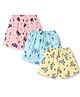 Simply Sinker Knit Knee Length Shorts With Vehicle, Tropical & Dino Print Pack Of 3 - Aqua Blue , Yellow & Light Pink