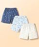 Simply Sinker Knit Knee Length Shorts with Space Theme Print Pack of 3 - Cream Navy & Light Blue