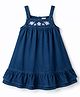 Babyhug Denim Woven Sleeveless Floral Embroidered Frock - Navy Blue