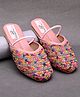 Little Palz Stone Embellished Shimmer Threadwork Detailed Sandals - Peach & Multi Colour