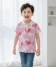 The Kids Club Cotton Woven Half Sleeves Hearts Printed Polo Tee - Pink