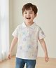 The Kids Club Cotton Woven Half Sleeves Floral Printed Polo Tee - White