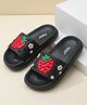 FEETWELL SHOES Strawberry & Floral Designed Sliders - Black