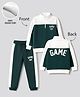 Primo Gino Cotton Brushed Terry Knit Drop Shoulder Full Sleeves High Neck Zipper Sweatshirt And Jogger With Full Length And Front & Back Game Print In Green