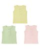 MumsLap Muslin Woven Pack Of 3 Sleeveless Solid Vests - Multi Colour