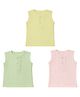 MumsLap Muslin Woven Pack Of 3 Sleeveless Solid Vests - Multi Colour
