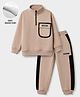Primo Gino Cotton Brushed Terry Knit Drop Shoulder Full Sleeves High Neck Zipper Sweatshirt And Jogger With Full Length And Fast And Free Patch In Beige