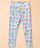 Korkak Knit Full Length Skinny Fit Leggings with Letters Print in Light Blue